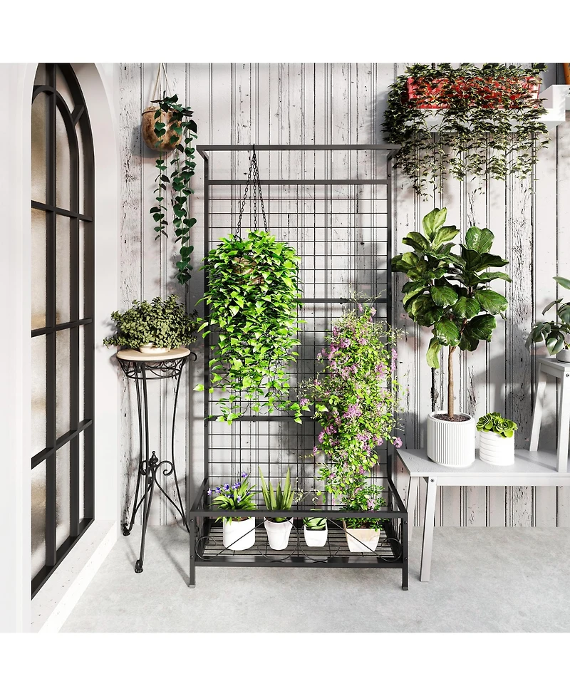 Outsunny 74" Tall Metal Plant Sd with Trellis and Hanging Bar,