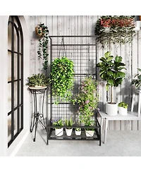 Outsunny 74" Tall Metal Plant Sd with Trellis and Hanging Bar,