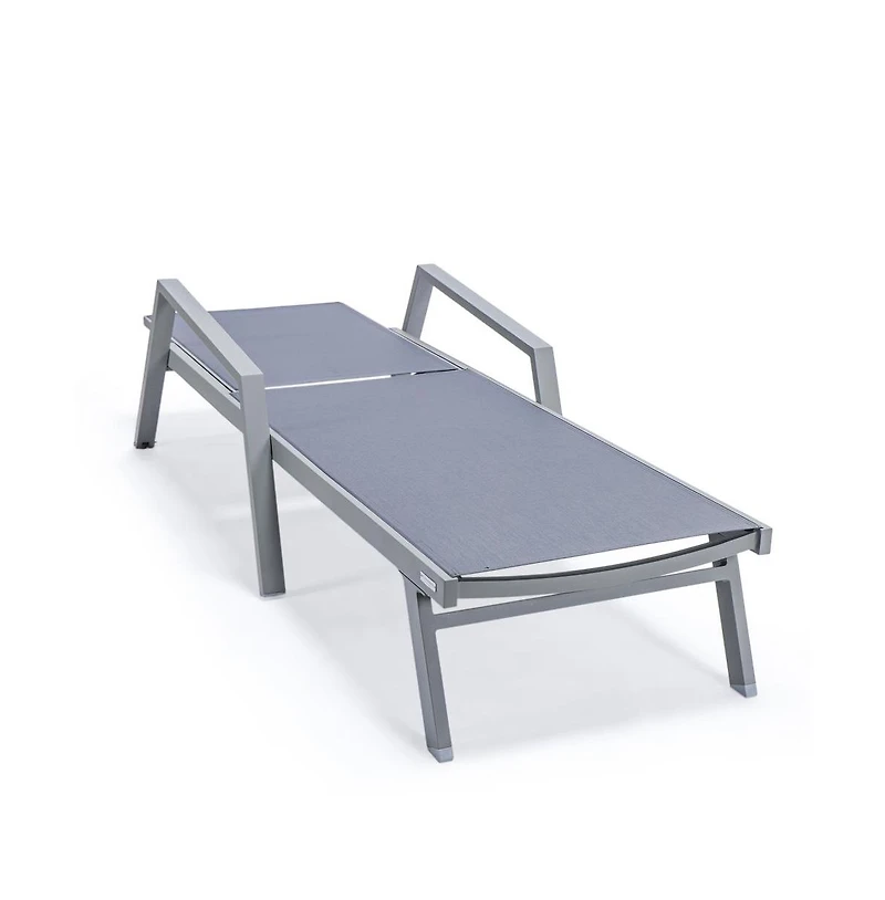 LeisureMod Marlin Patio Chaise Lounge Chair With Armrests in Grey Aluminum Frame