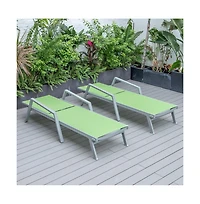 LeisureMod Marlin Patio Chaise Lounge Chair With Armrests in Grey Aluminum Frame