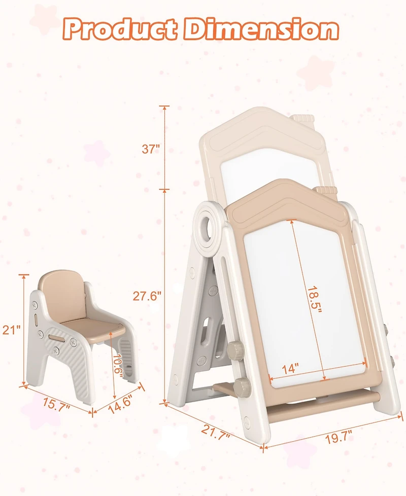 Sugift 3-in-1 Foldable Kids Easel Double-Sided Tabletop Easel with Chair