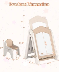 Sugift 3-in-1 Foldable Kids Easel Double-Sided Tabletop Easel with Chair