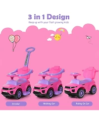 3-in-1 Ride-On Push Car Toddler Stroller with Music - Pink