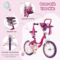 14 Inch Kids Bike with Doll Seat and Removable Training Wheels