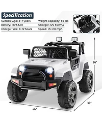 12V Kids Ride-On Truck with Remote Control and Headlights - White