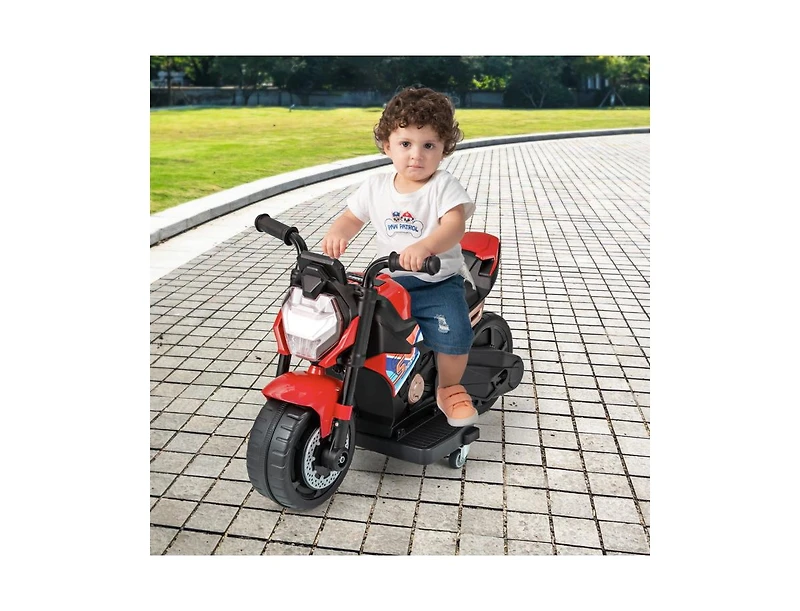 Kids Ride-On Motorcycle 6V Battery-Powered Motorbike with Detachable Training Wheels - Red