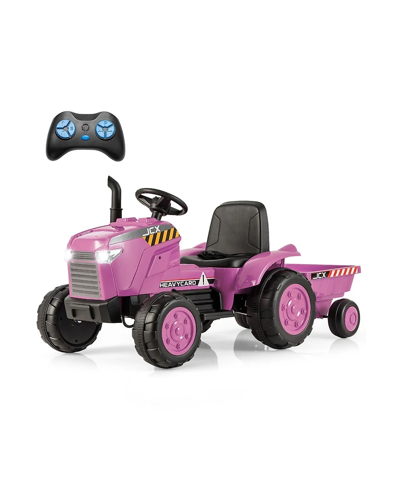 12V Kids Ride-On Tractor with Trailer and Remote Control - Pink