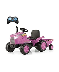 12V Kids Ride-On Tractor with Trailer and Remote Control - Pink