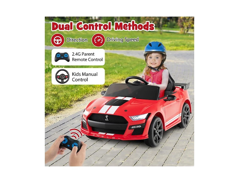 12V Licensed Ford Mustang Shelby GT500 Kids Ride-On Car with Remote Control for Ages 3-8 - Red