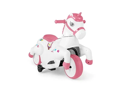 12V Unicorn Ride-On Toy with Training Wheels and Horse Riding Mode - Pink