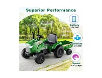 12V 2-in-1 Kids Ride-On Tractor with Trailer and 3-Gear Shift - Grayish Green