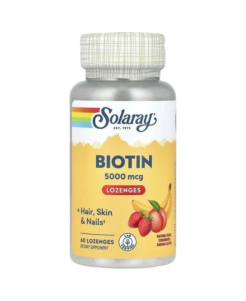 Solaray Biotin Natural Peach Strawberry Banana 5 000 mcg - 60 Lozenges