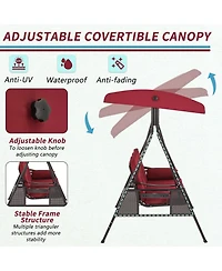 Boyel Living 3-Person Metal Patio Swing with Removable Cushion & Cup Holder Patio Swing Outdoor Porch Swing Chair for Adults for Garden Backyard Deck