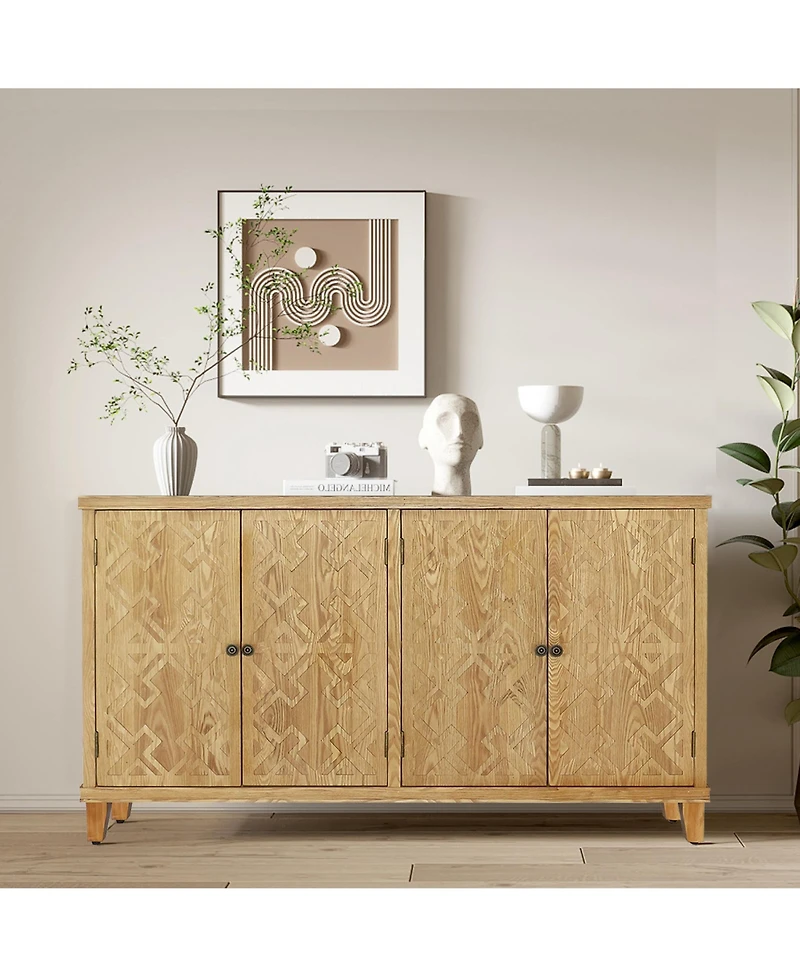Casainc 59" Wooden Accent Storage Cabinet with 4 Doors