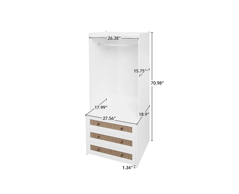 Casainc Tall Cabinet with 3 Drawers Rattan High Wardrobe Armoire