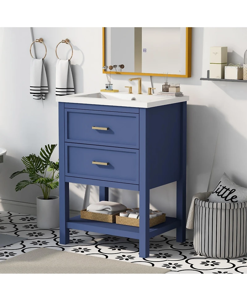 Casainc 24" Modern Bathroom Vanity With Top Sink and 2 Drawers, Single Storage Unit