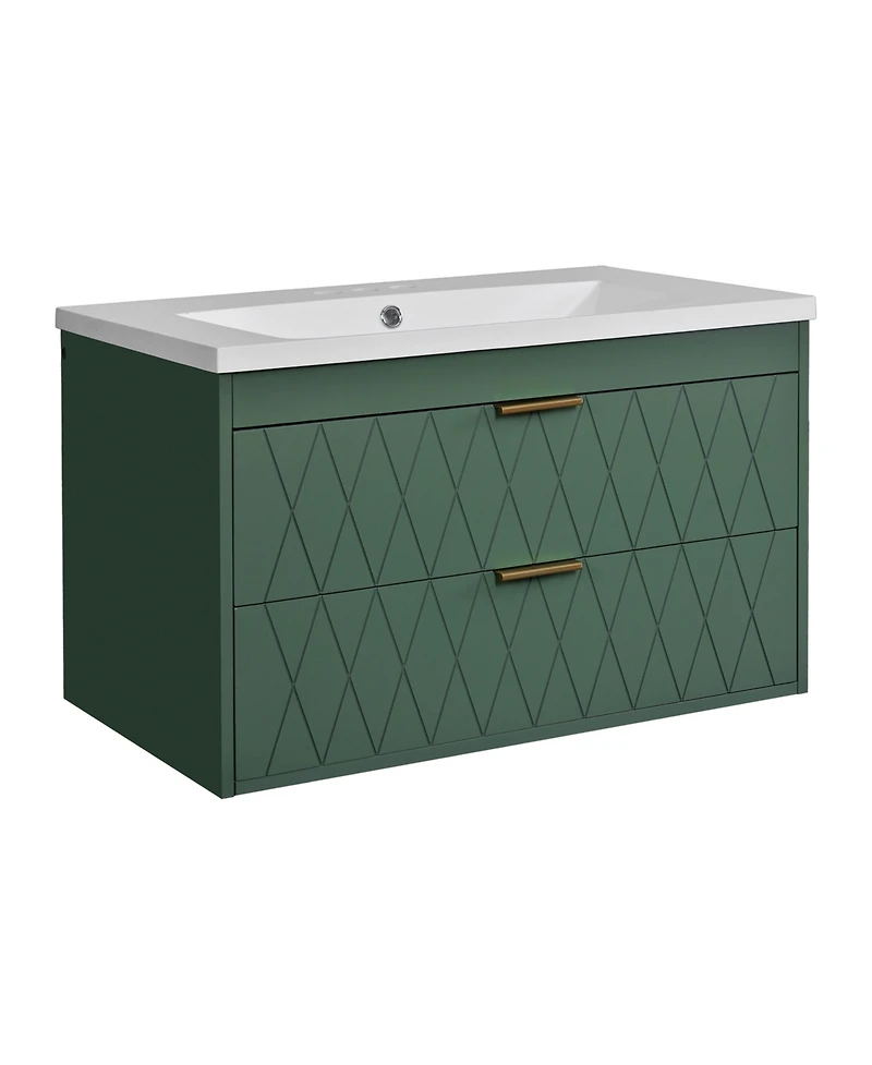 Casainc 30" Floating Bathroom Vanity With Resin Sink and 2 Drawers, Solid Wood Construction