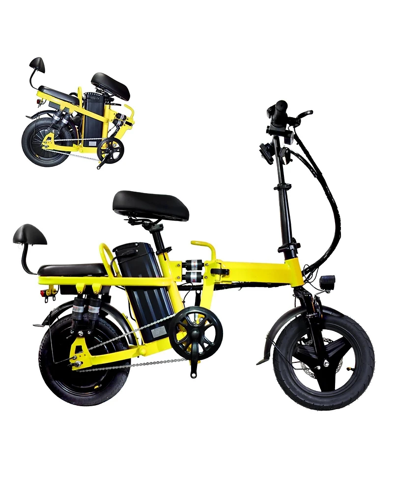 Foldable Electric Bicycle, 500W Peak Motor 45 Miles 80KM Max Range, Upgraded E-bike with Front Basket, Phone Holder and Digital Display-Yellow