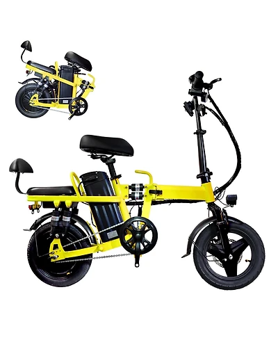 Foldable Electric Bicycle, 500W Peak Motor 45 Miles 80KM Max Range, Upgraded E-bike with Front Basket, Phone Holder and Digital Display-Yellow