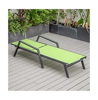 LeisureMod Marlin Patio Chaise Lounge Chair With Armrests in Black Aluminum Frame