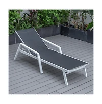 LeisureMod Marlin Patio Chaise Lounge Chair With Armrests in Aluminum Frame
