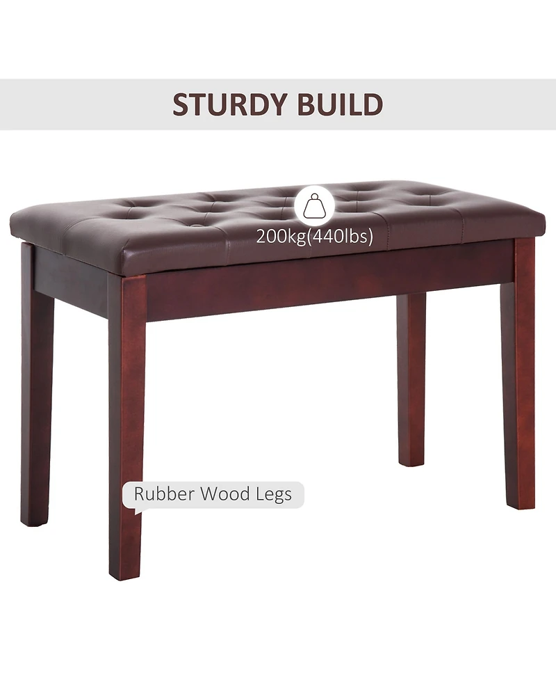 Homcom Pu Leather Piano Bench Padded Double Duet Storage Upholste Seat