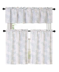 Kate Aurora Brielle Embroidered Linen Kitchen Curtain Tier & Valance Set - 56 in. W x 15 L
