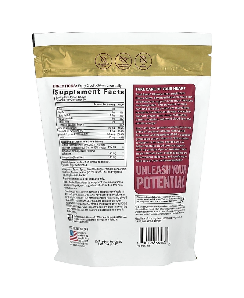 Force Factor Total Beets With CoQ10 Ultimate Heart Health Pomegranate Berry