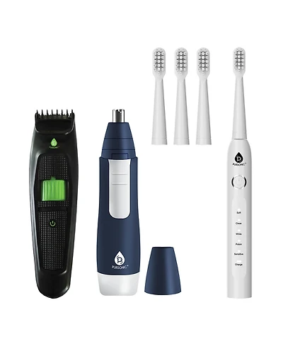 Pursonic GroomSmart Trio — Usb Rechargeable Toothbrush, Beard & Body Trimmer, and Nose & Ear Trimmer for Complete Grooming