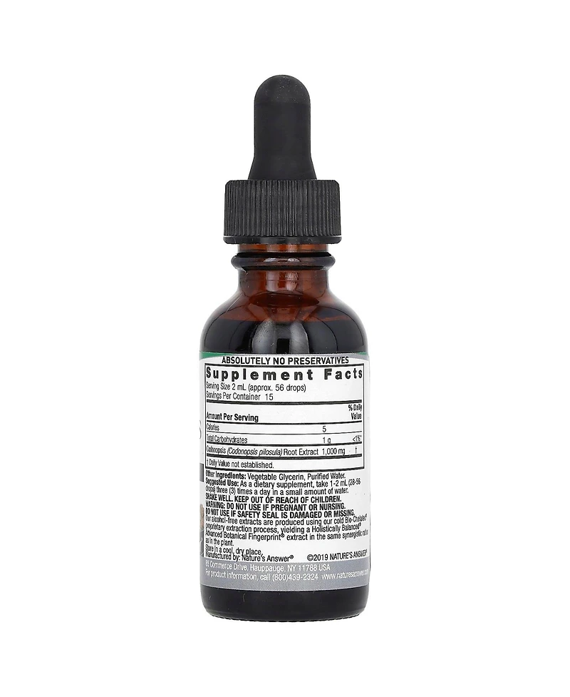 Nature's Answer Codonopsis Extract Alcohol-Free 1 000 mg