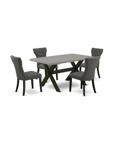 East West Furniture 5 Piece Dining Set Included 4 Dining Chairs Upholstered Seat High Button Tufted Chair Back Rectangular Table With Cement Color Dining Table Top Black Finish