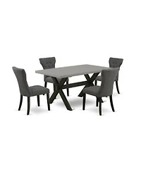 East West Furniture 5 Piece Dining Set Included 4 Dining Chairs Upholstered Seat High Button Tufted Chair Back Rectangular Table With Cement Color Dining Table Top Black Finish