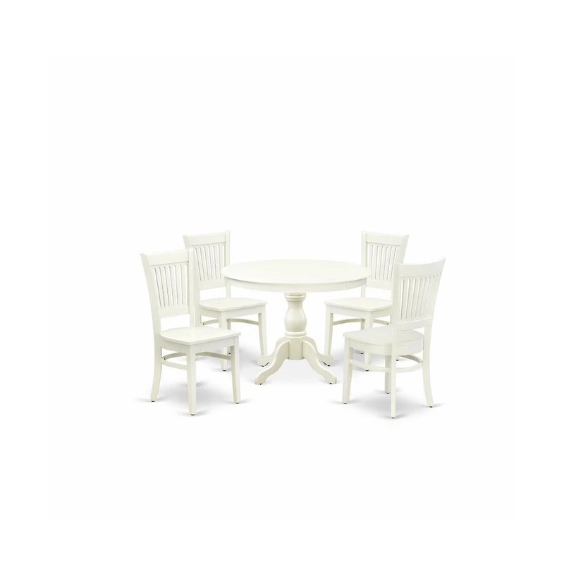 East West Furniture 5-Pc Kitchen Table Set- 4 Dining Room Chairs and Modern Round Dining Table - Wooden Seat and Slatted Chair Back
