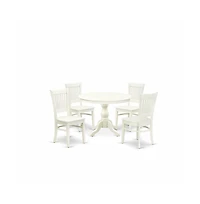 East West Furniture 5-Pc Kitchen Table Set- 4 Dining Room Chairs and Modern Round Dining Table - Wooden Seat and Slatted Chair Back