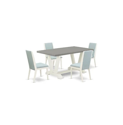 East West Furniture 5-Piece Beautiful Rectangular Dining Room Table Set a Superb Cement Color Kitchen Rectangular Table Top and 4 Stunning Linen Fabri