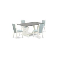 East West Furniture 5-Piece Beautiful Rectangular Dining Room Table Set a Superb Cement Color Kitchen Rectangular Table Top and 4 Stunning Linen Fabri