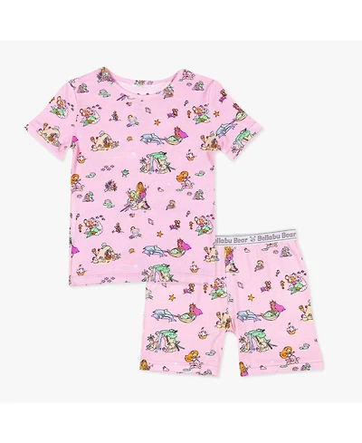 Bellabu Bear Kids Unisex Mermaid Lagoon 2-Piece Short Sleeve & Shorts Pajama Set