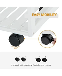 Homcom Rolling Kitchen Trolley Cart Storage Cabinet with Wheels Basket Drawer