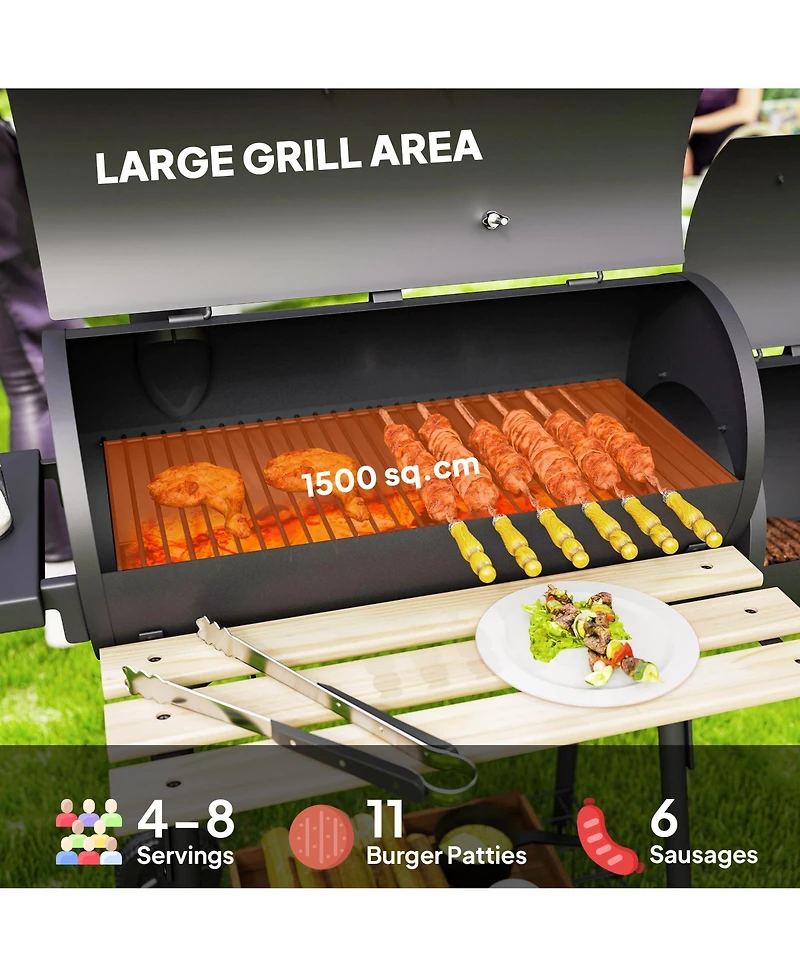 Outsunny 231 Sq.In. Steel Portable Charcoal Bbq Grill and Offset Smoker Combo