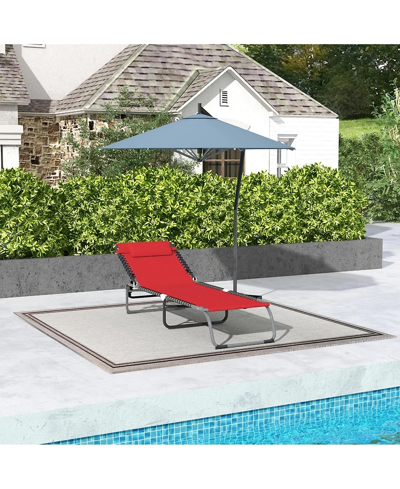 Outsunny Outdoor Folding Chaise Lounge Chair, Portable Lightweight Reclining Garden Sun Lounger with 4-Position Adjustable Backrest for Patio, Deck, a