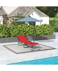 Outsunny Outdoor Folding Chaise Lounge Chair, Portable Lightweight Reclining Garden Sun Lounger with 4-Position Adjustable Backrest for Patio, Deck, a