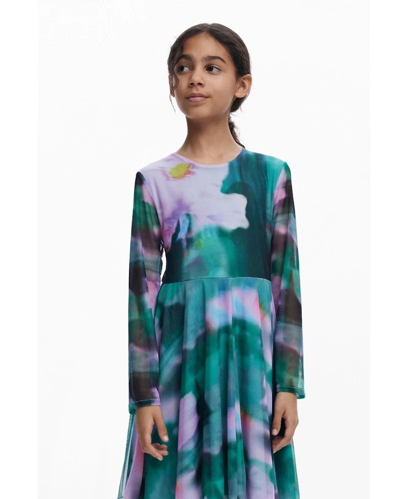 Desigual Girls Girls's Watercolor tulle long-sleeve dress