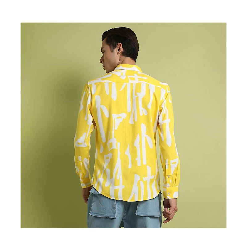 Campus Sutra Men's Lemon Yellow Abstract Print Shirt