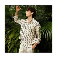 Campus Sutra Men's Cream White Zig-Zag Knit Shirt