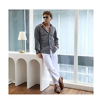 Campus Sutra Men's Icy Blue & Metallic Silver Pleat-Creased Shirt