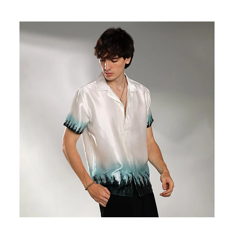 Campus Sutra Men's Ivory White & Pine Green Ombre Shirt