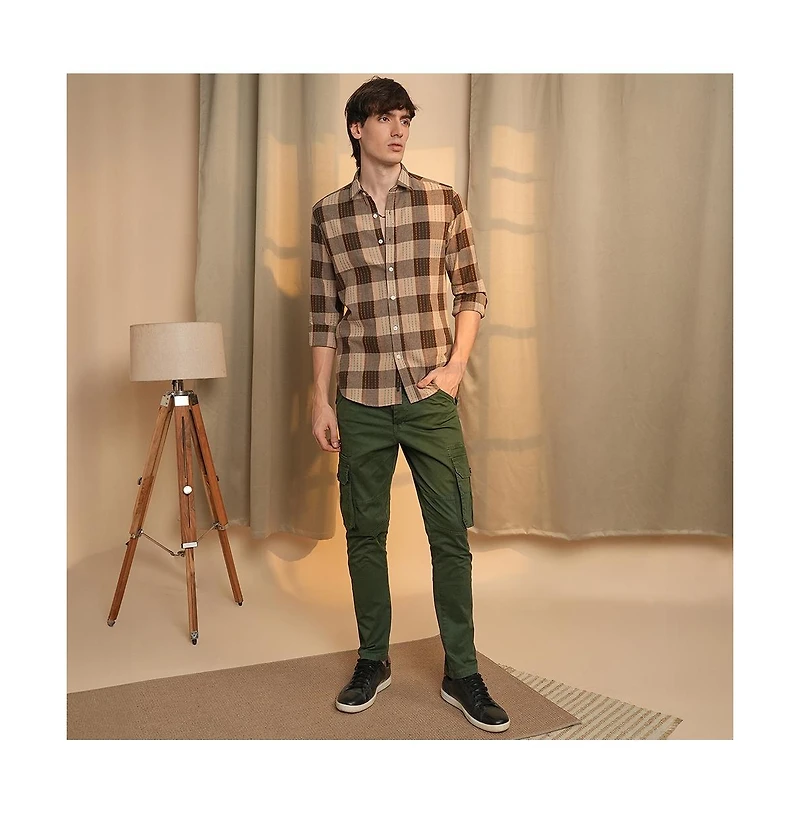 Campus Sutra Men's Chocolate Brown Chalk-Buffalo Check Shirt