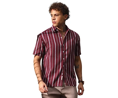 Campus Sutra Men's Maroon Red Pencil Striped Shirt