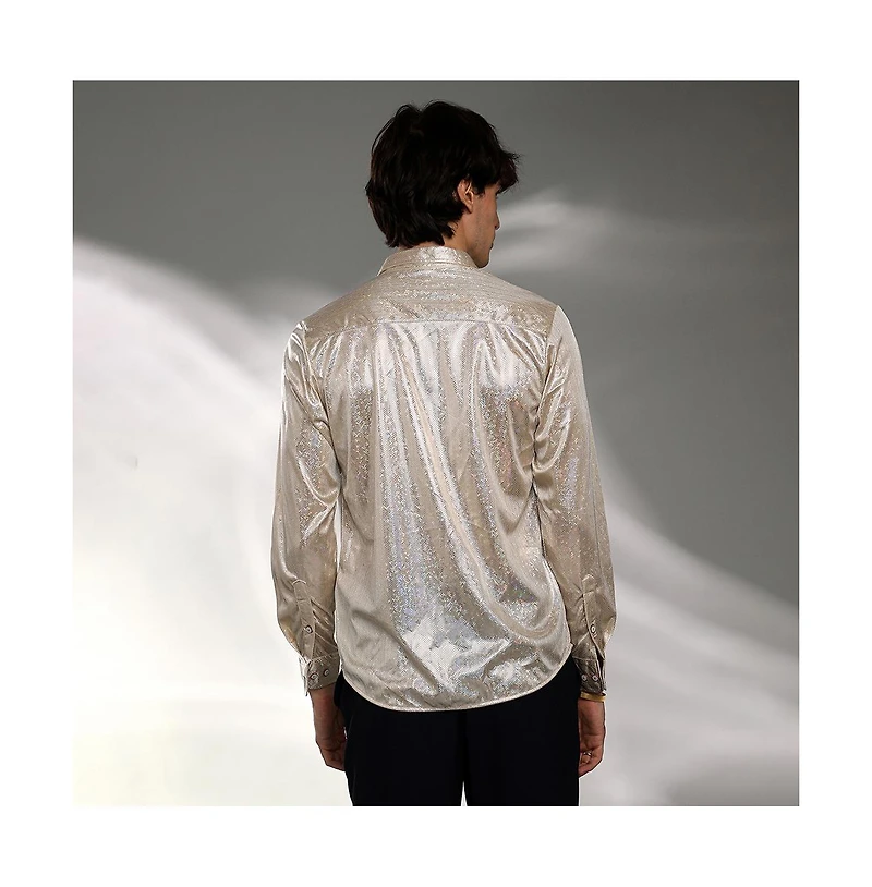 Campus Sutra Men's Metallic Beige Sheen Chevron Shirt
