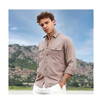 Campus Sutra Men's Peanut Brown Heathered Utility Shirt